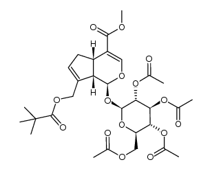 7-(2,2-dimethyl-propionyloxymethyl)-1-(3,4,5-triacetoxy-6-acetoxymethyl-tetrahydro-pyran-2-yloxy)-1,4a,5,7a-tetrahydro-cyclopenta[c]pyran-4-carboxylic acid methyl ester Structure