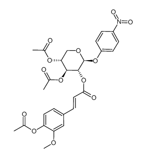 p-nitrophenyl 2-O-(4'-O-acetylferuloyl)-3,4-di-O-acetyl-β-D-xylopyranoside结构式