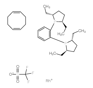 (-)-1,2-双((2R,5R)-2,5-二乙基膦基)苯(1,5-环辛二烯)三氟甲磺酸铑(I)结构式