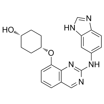 顺式-4-((2-((1H-苯并[d]咪唑-6-基)氨基)喹唑啉-8-基)氧基)环己醇结构式