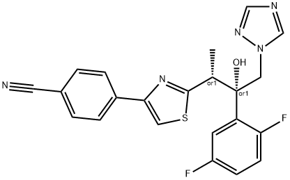 Benzonitrile, 4-[2-[(1R,2S)-2-(2,5-difluorophenyl)-2-hydroxy-1-methyl-3-(1H-1,2,4-triazol-1-yl)propyl]-4-thiazolyl]-, rel- Structure