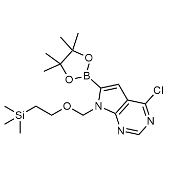 4-氯-6-(4,4,5,5-四甲基-1,3,2-二噁硼烷-2-基)-7-((2-(三甲基甲硅烷基)乙氧基)甲基)-7H-吡咯并[2,3-d]嘧啶结构式