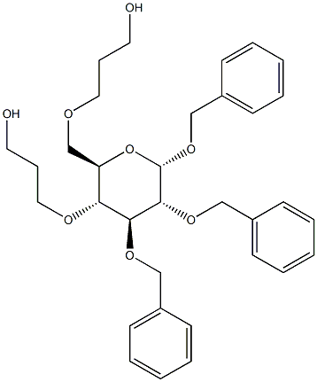 苄基 4,6-二-O-(3-羟基丙基)-2,3-二-O-(苯基甲基)-ALPHA-D-吡喃葡萄糖苷结构式