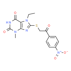 7-ethyl-3-methyl-8-((2-(4-nitrophenyl)-2-oxoethyl)thio)-3,7-dihydro-1H-purine-2,6-dione picture