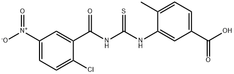 3-[[[(2-chloro-5-nitrobenzoyl)amino]thioxomethyl]amino]-4-methyl-benzoic acid Structure