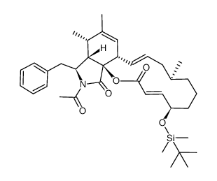 (3E,5R,9S,11E,12aS,15S,15aS,16S,18aR)-17-acetyl-16-benzyl-5-((tert-butyldimethylsilyl)oxy)-9,14,15-trimethyl-6,7,8,9,10,12a,15,15a,16,17-decahydro-2H-[1]oxacyclotetradecino[2,3-d]isoindole-2,18(5H)-dione Structure