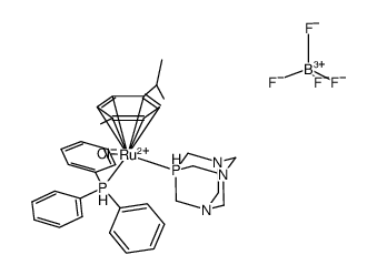 [Ru(η6-p-cymene)Cl(1,3,5-triaza-7-phosphaadamantane)(PPh3)]BF4结构式