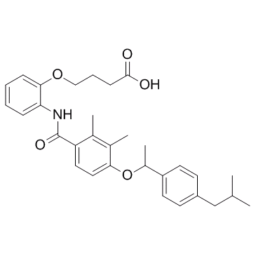 4-[2-[[2,3-dimethyl-4-[1-[4-(2-methylpropyl)phenyl]ethoxy]benzoyl]amino]phenoxy]butanoic Acid结构式