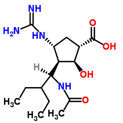(1S,2R,3R,4R)-3-[(1S)-1-acetamido-2-ethyl-butyl]-4-(diaminomethylideneamino)-2-hydroxy-cyclopentane-1-carboxylic acid picture