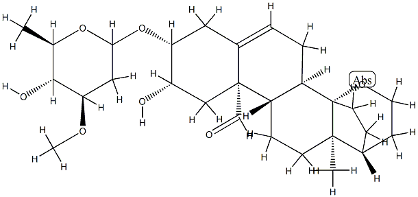 3beta-[(2,6-dideoxy-3-O-methyl-D-arabino-hexopyranosyl)oxy]-14beta,21-epoxy-2beta-hydroxypregn-5-en-19-al结构式