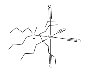 cis-{molybdenum(0)(carbonyl)4(P(n-butyl)3)2} Structure