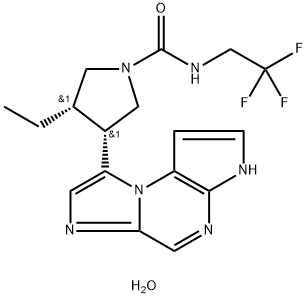 1-Pyrrolidinecarboxamide, 3-ethyl-4-(3H-imidazo[1,2-a]pyrrolo[2,3-e]pyrazin-8-yl)-N-(2,2,2-trifluoroethyl)-, hydrate (2:1), (3S,4R)- Structure