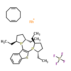 (-)-2,3-Bis((2S,5S)-2,5-diethylphospholano)benzo[b]thiophene(1,5-cyclooctadiene)rhodium(I)tetrafluoroborate Structure