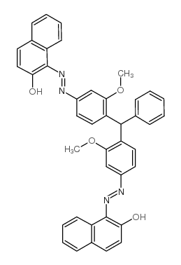 1,1’-[(苯基亚甲基)二[(2-甲氧基-4,1-亚苯基)偶氮]]二-2-萘酚结构式