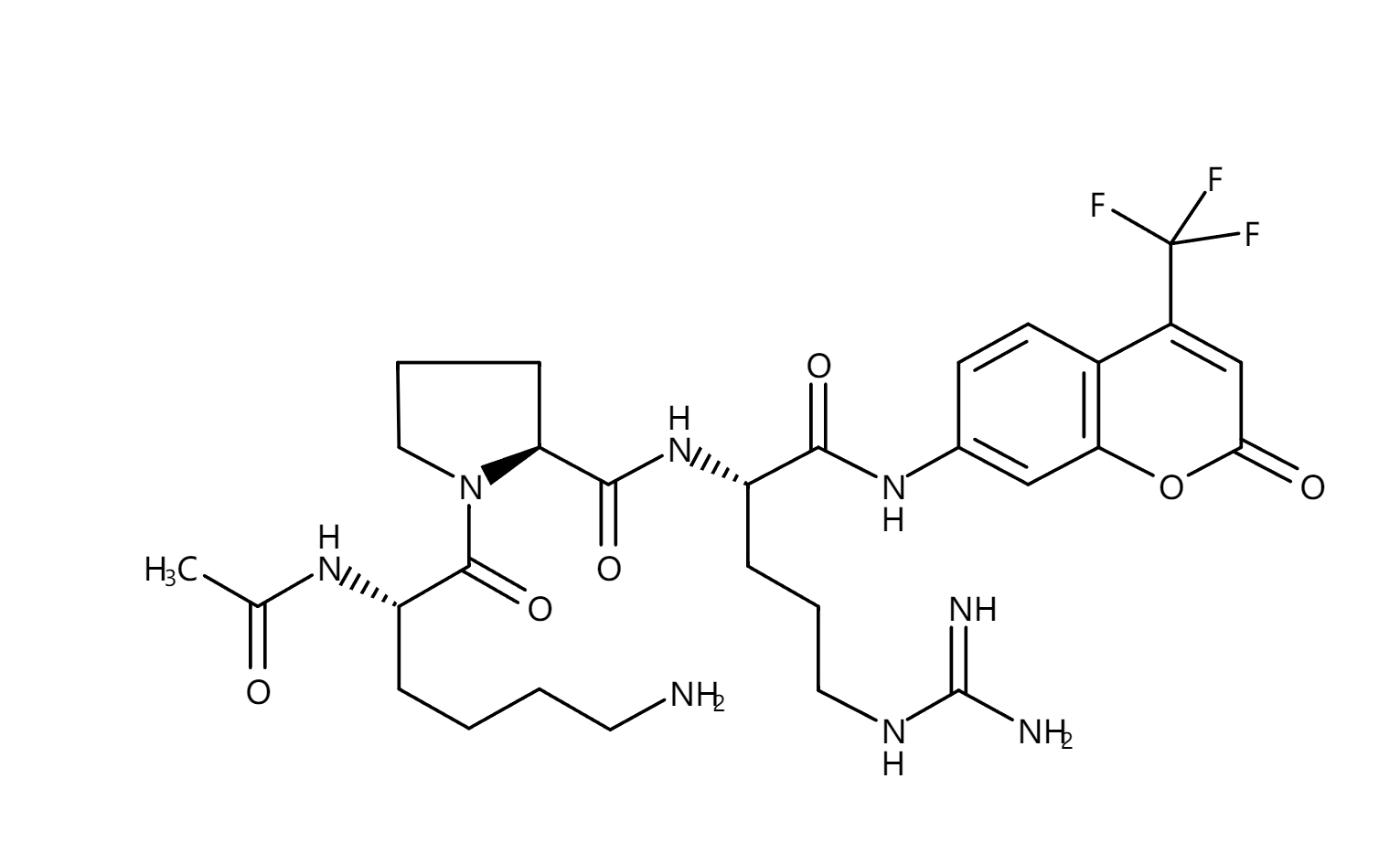N-Acetyl-Lys-Pro-Arg-7-amino-4-(trifluoromethyl)coumarin结构式