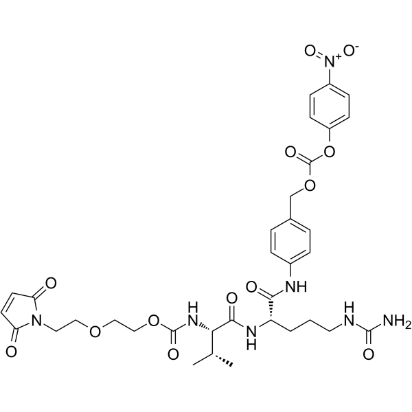 L-Ornithinamide, N-[[2-[2-(2,5-dihydro-2,5-dioxo-1H-pyrrol-1-yl)ethoxy]ethoxy]carbonyl]-L-valyl-N5-(aminocarbonyl)-N-[4-[[[(4-nitrophenoxy)carbonyl]oxy]methyl]phenyl]- Structure
