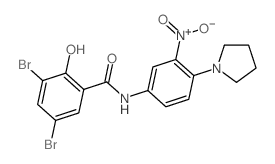 3,5-dibromo-2-hydroxy-N-(3-nitro-4-pyrrolidin-1-yl-phenyl)benzamide Structure