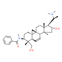 N-[(20S)-20-(Dimethylamino)-16α-hydroxy-4α-(hydroxymethyl)-4,14-dimethyl-9,19-cyclo-5α-pregn-6-en-3β-yl]-N-methylbenzamide结构式