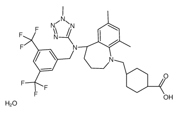 4-[[(5S)-5-[[3,5-bis(trifluoromethyl)phenyl]methyl-(2-methyltetrazol-5-yl)amino]-7,9-dimethyl-2,3,4,5-tetrahydro-1-benzazepin-1-yl]methyl]cyclohexane-1-carboxylic acid,hydrate结构式