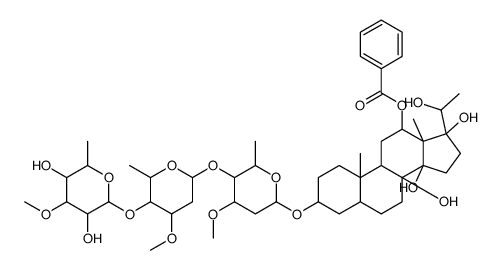 12-O-Benzoyl-dihydrosarcostin-3-O-3-O-methyl-6-deoxy-beta-D-allopyrano syl(1-4)-O-beta-D-oleandropyranosyl(1-4)-O-beta-D-cymaropyranoside structure