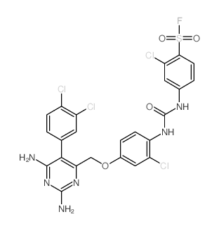 Benzenesulfonylfluoride,2-chloro-4-[[[[2-chloro-4-[[2,6-diamino-5-(3,4-dichlorophenyl)-4-pyrimidinyl]methoxy]phenyl]amino]carbonyl]amino]- Structure