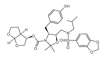 (3R,3aS,6aR)hexahydrofuro[2,3-b]furan-3-yl (4S,5R)-5-{[(1,3-benzodioxol-5-ylsulfonyl)(isobutyl)amino]methyl}-4-(4-hydroxybenzyl)-2,2-dimethyl-1,3-oxazolidine-3-carboxylate结构式