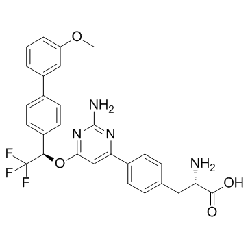 4-[2-氨基-6-[(1R)-2,2,2-三氟-1-(3'-甲氧基联苯-4-基)乙氧基]嘧啶-4-基]-L-苯丙氨酸结构式