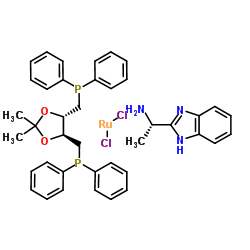 二氯[(4S,5S)-(+)-4,5-双(二苯基膦基甲基)-2,2-二甲基-1,3-二氧戊环] [(S)-(-)-2-(α-甲基甲胺)-1H-苯并咪唑]钌(II)结构式