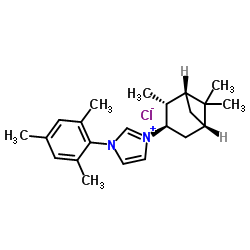 1-(2,4,6-三甲基苯基)-3-[(1R,2R,3R,5S)-(-)-异松蒎基]氯化咪唑鎓结构式