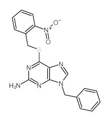 9-benzyl-6-[(2-nitrophenyl)methylsulfanyl]purin-2-amine结构式