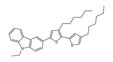 9-ethyl-3-[3,4'-dihexyl(2,2'-bithiophene)-5-yl]carbazole结构式