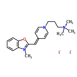 3-Methyl-2-((1-(3-(trimethylammonio)propyl)pyridin-4(1H)-ylidene)methyl)benzo[d]oxazol-3-ium iodide Structure