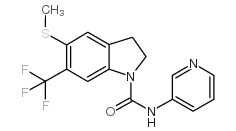 2,3-二氢-5-(甲基硫代)-n-3-吡啶-6-(三氟甲基)-(1h)-吲哚-1-羧酰胺结构式
