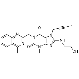 7-(丁-2-炔-1-基)-8-((2-羟基乙基)氨基)-3-甲基-1-((4-甲基喹唑啉-2-基)甲基)-1H-嘌呤-2,6(3H,7H)-二酮结构式