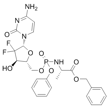 N-(2'-脱氧-2',2'-二氟-P-苯基-5'-胞苷酰)-L-丙氨酸苄酯结构式