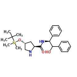 2-Pyrrolidinecarboxamide, 4-[[(1,1-dimethylethyl)dimethylsilyl]oxy]-N-[(1S,2S)-2-hydroxy-1,2-diphenylethyl]-, (2S,4R) Structure