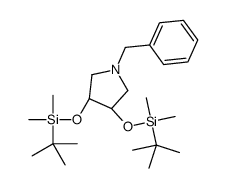(3S,4s)-3,4-双[[(1,1-二甲基乙基)二甲基甲硅烷基]氧基]-1-(苯基甲基)-吡咯烷结构式