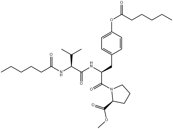 N-(1-Oxohexyl)-L-Val-O-(1-oxohexyl)-L-Tyr-L-Pro-OMe结构式