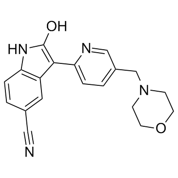 2-羟基-3-[5-(吗啉-4-甲基)吡啶-2-基]-1H-吲哚-5-甲腈图片