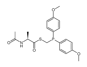 (S)-2-Acetylamino-thiopropionic acid S-{[bis-(4-methoxy-phenyl)-phosphanyl]-methyl} ester Structure