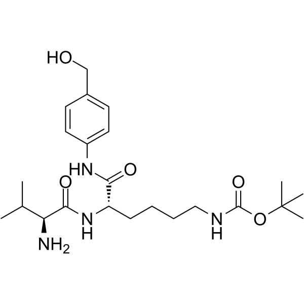 ((S)-5-((S)-2-氨基-3-甲基丁酰胺基)-6-((4-(羟甲基)苯基)氨基)-6-氧代己基)氨基甲酸叔丁酯结构式