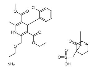 [(1R,4S)-7,7-dimethyl-3-oxo-4-bicyclo[2.2.1]heptanyl]methanesulfonic acid,3-O-ethyl 5-O-methyl 2-(2-aminoethoxymethyl)-4-(2-chlorophenyl)-6-methyl-1,4-dihydropyridine-3,5-dicarboxylate Structure