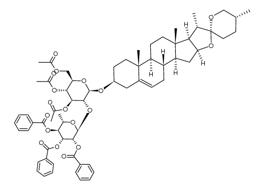 diosgenyl 2,3,4-tri-O-benzoyl-α-L-rhamnopyranosyl-(1->2)-3,4,6-tri-O-acetyl-β-D-glucopyranoside Structure