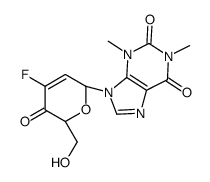 7-(3-deoxy-3-fluorohex-2-enopyranosyl-4-ulose)theophylline structure