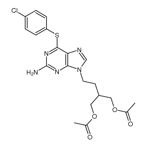 9-[4-acetoxy-3-(acetoxymethyl)butyl]-2-amino-6-[(4-chlorophenyl)sulfanyl]-9H-purine结构式