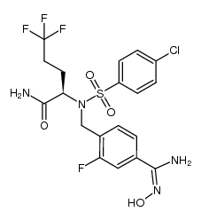 (R)-2-(4-chloro-N-(2-fluoro-4-(N'-hydroxycarbamimidoyl)benzyl)phenylsulfonamido)-5,5,5-trifluoropentanamide结构式