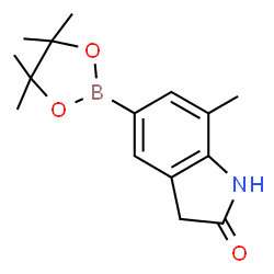 7-甲基-5-(4,4,5,5-四甲基-1,3,2-二氧硼杂环戊烷-2-基)二氢吲哚-2-酮结构式