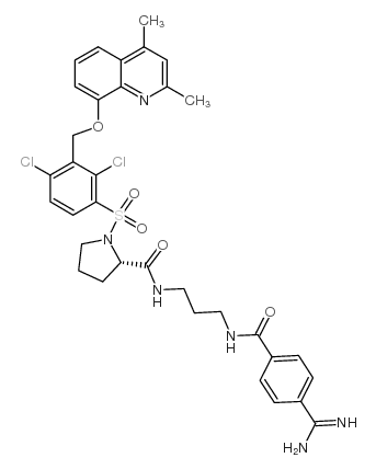 (2S)-N-[3-[(4-carbamimidoylbenzoyl)amino]propyl]-1-[2,4-dichloro-3-[(2,4-dimethylquinolin-8-yl)oxymethyl]phenyl]sulfonylpyrrolidine-2-carboxamide Structure