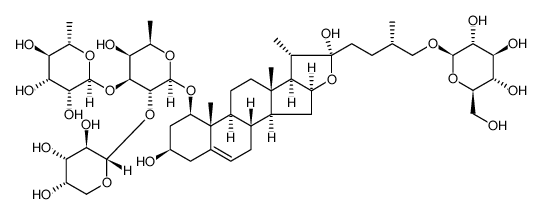β-D-Galactopyranoside, (1β,3β,22α,25S)-26-(β-D-glucopyranosyloxy)-3,22-dihydroxyfurost-5-en-1-yl O-α-L-arabinopyranosyl-(1→2)-O-[6-deoxy-α-L-mannopyranosyl-(1→3)]-6-deoxy Structure