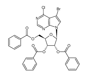 (2R,3R,4R,5R)-2-(benzoyloxymethyl)-5-(5-bromo-4-chloro-7H-pyrrolo[2,3-d]pyrimidin-7-yl)tetra-hydrofuran-3,4-diyl dibenzoate结构式
